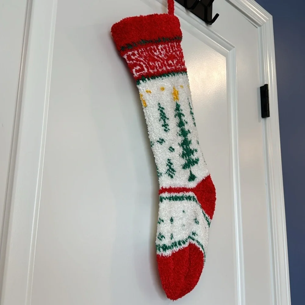 VINTAGE KNIT CHRISTMAS STOCKING CHRISTMAS TREE WITH HOOK - HOMEMADE